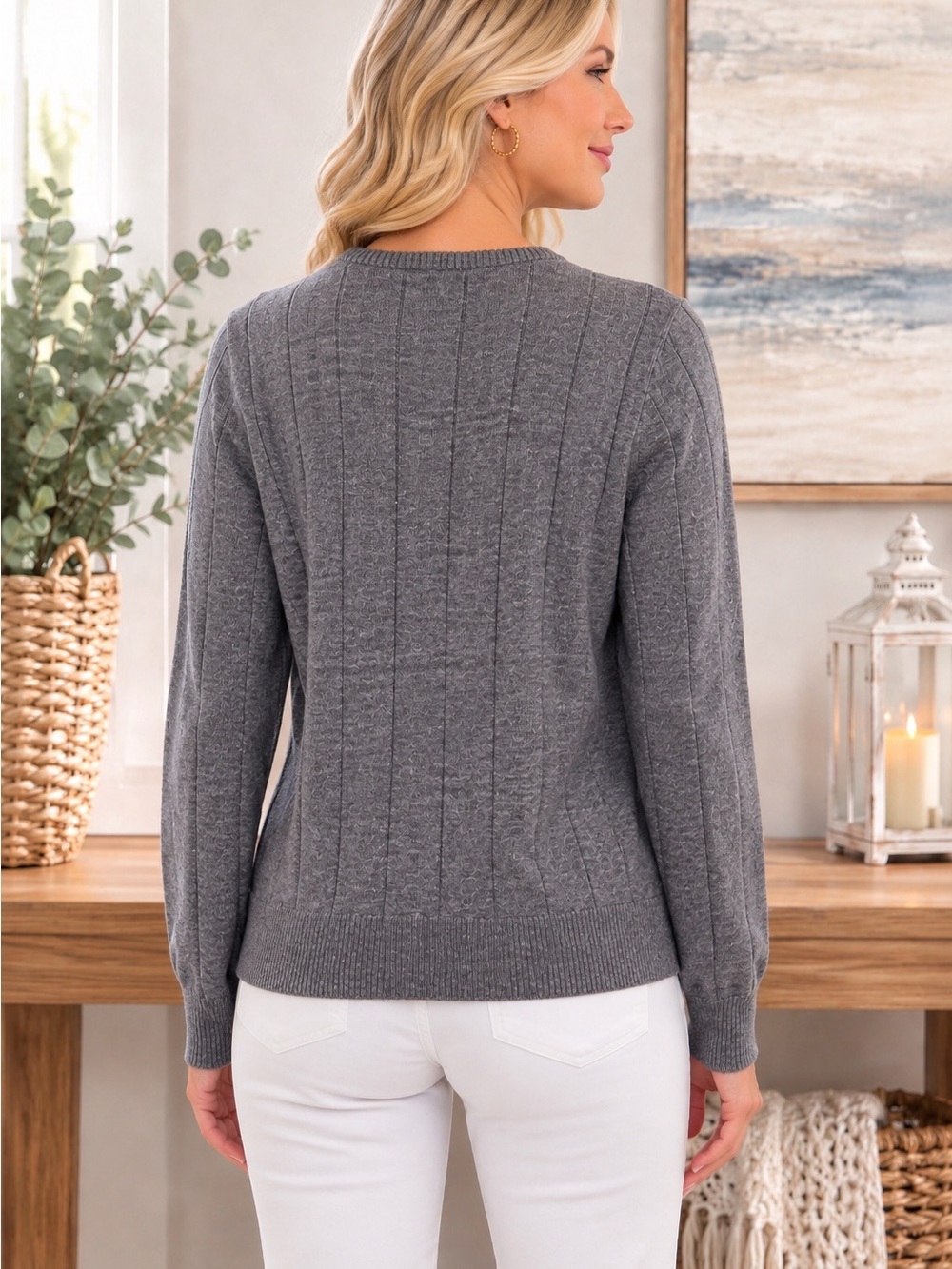 Commense Gray Button-Front Cable Cardigan - Picture 2 of 4